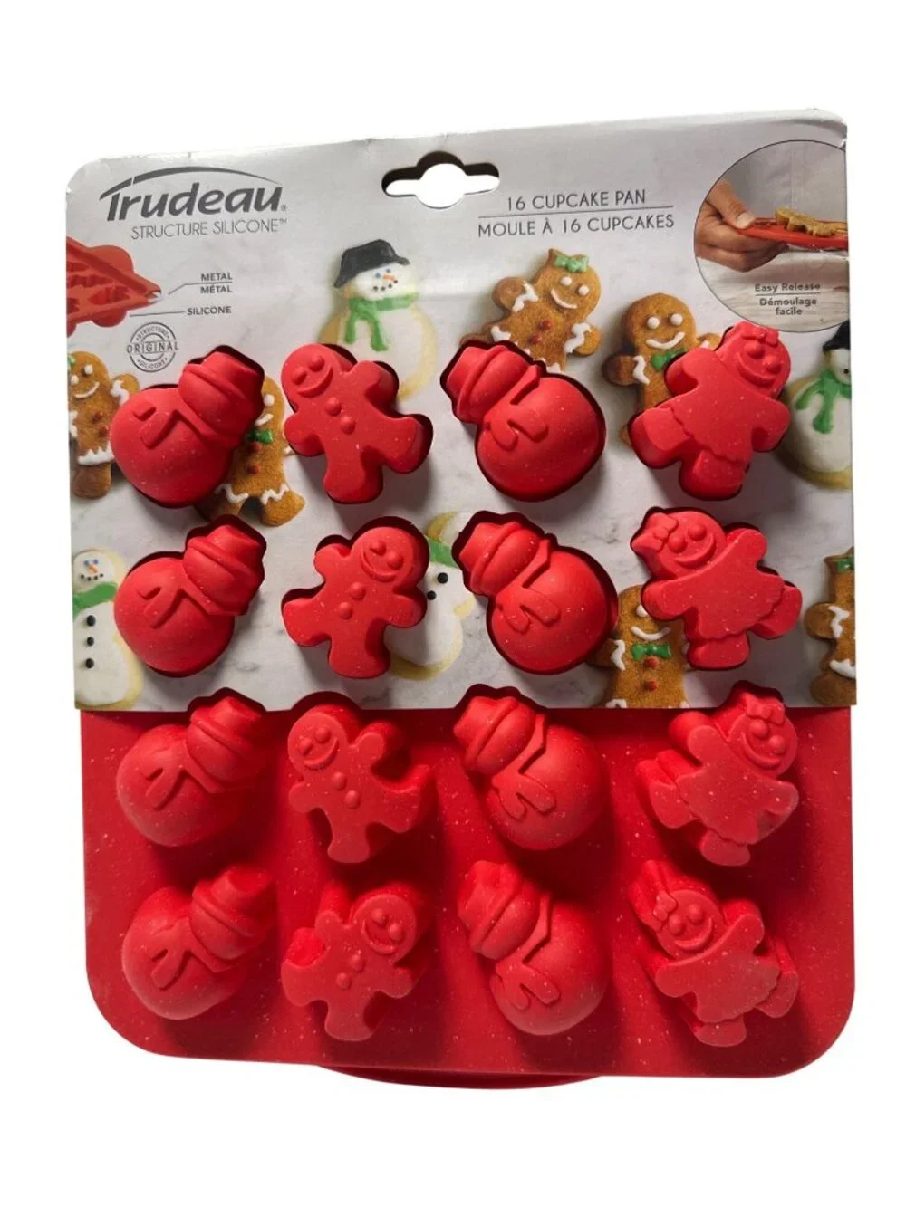 Trudeau Silicone 16-Cavity Holiday Cupcake Pan With Snowman & Gingerbread Man